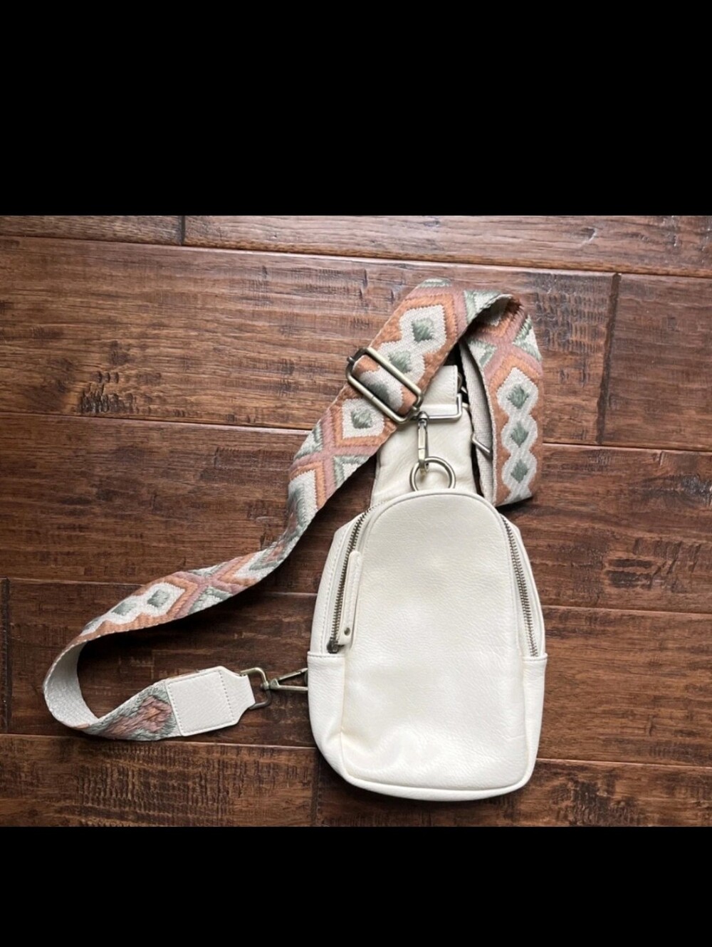 Cream Crossbody Sling Bag with Decorative Strap
